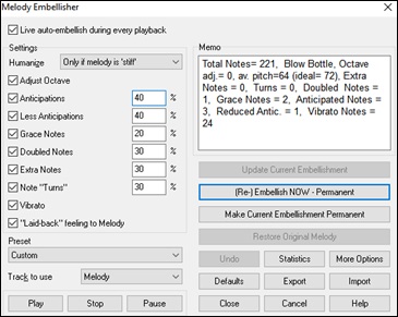 Melody Embellisher dialog